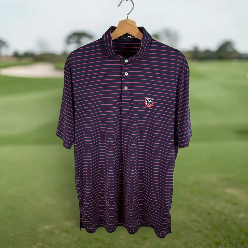 RLX Ralph Lauren Men's Large Blue & Red Youngstown Country Club Ohio S/S Polo